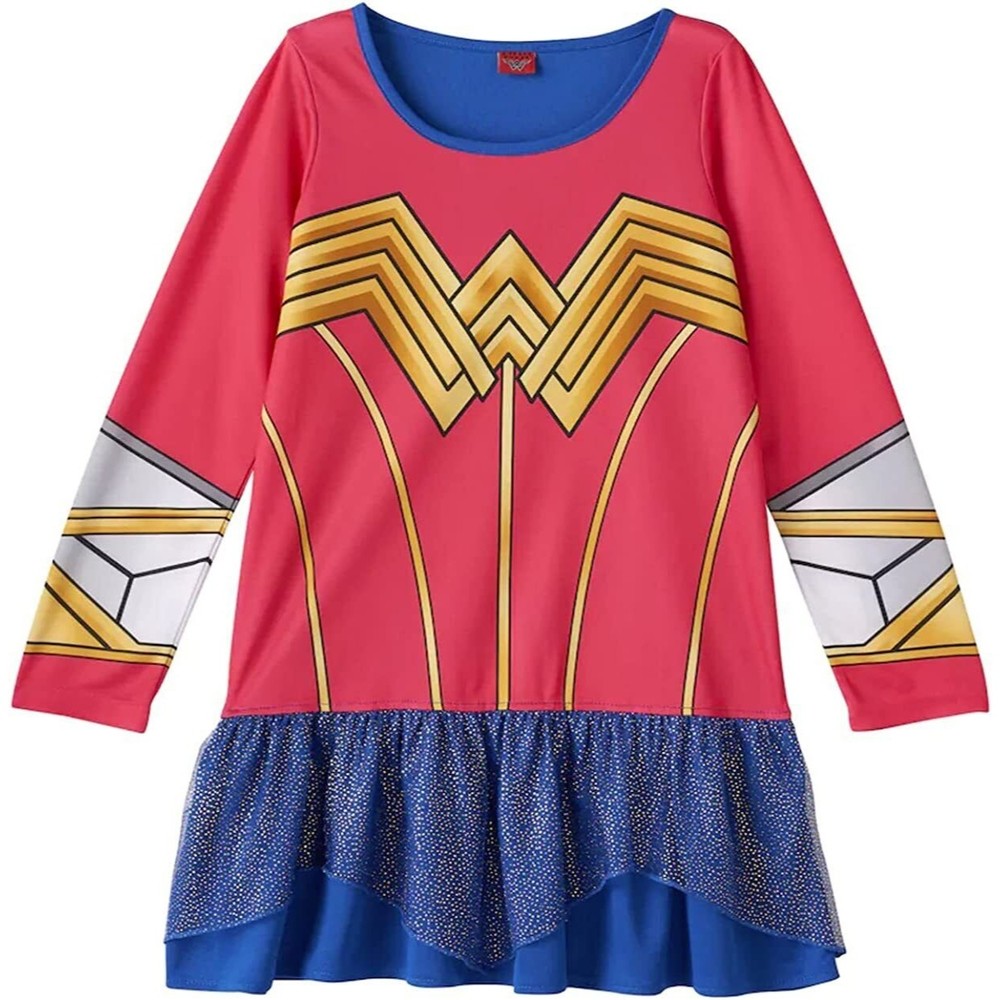 NEW Wonder Woman Girl's Red Blue Soft Nightgown Pajama Sizes 8 and 10
